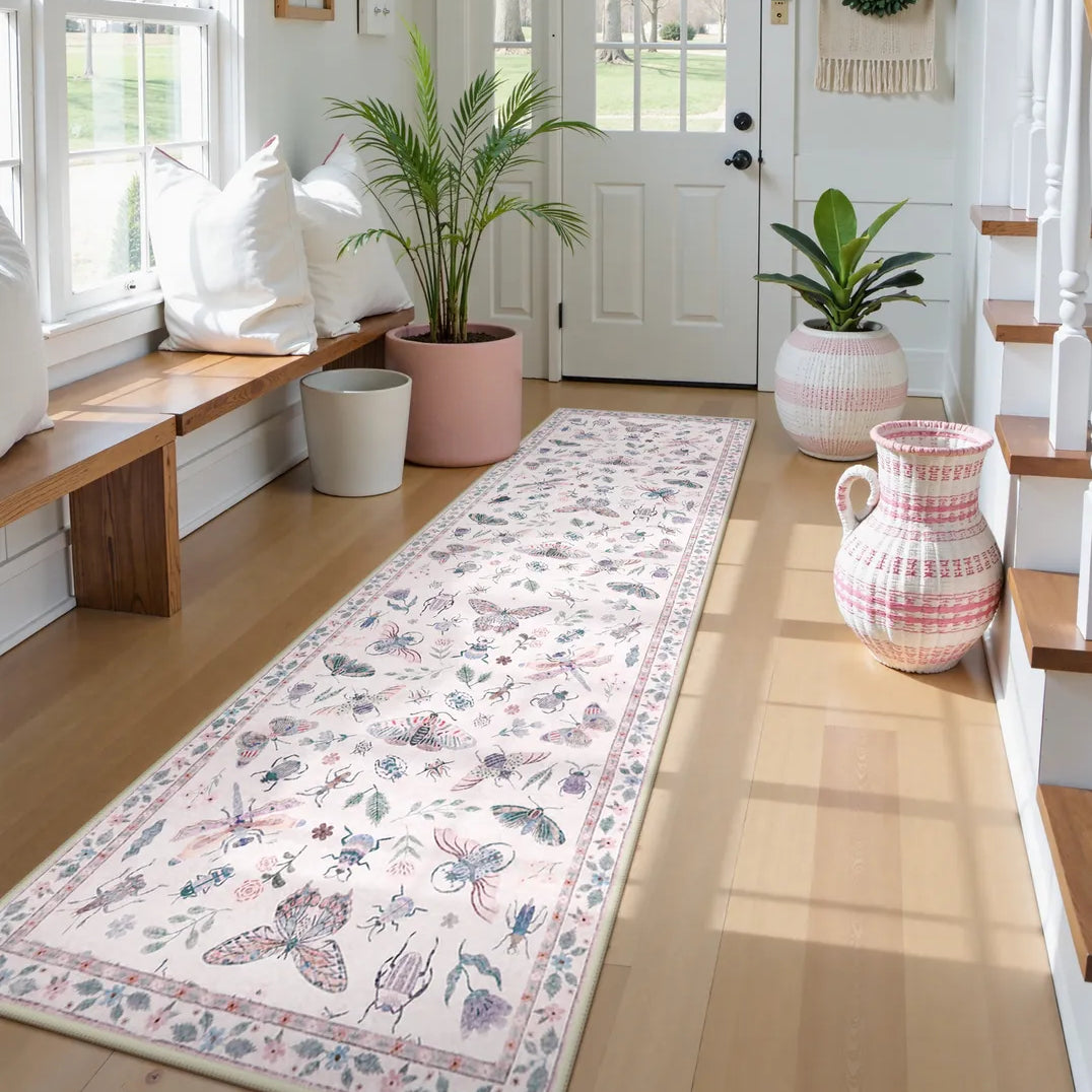Vionnet Washable Modern Parisian Insect Light Pink Rug1 Area Rugs Lahome