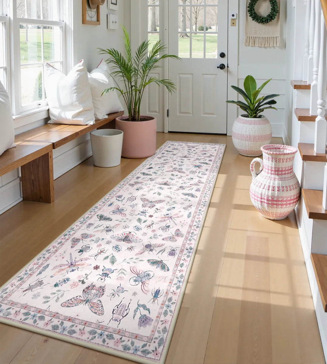Vionnet Washable Modern Parisian Insect Light Pink Rug1 Area Rugs Lahome