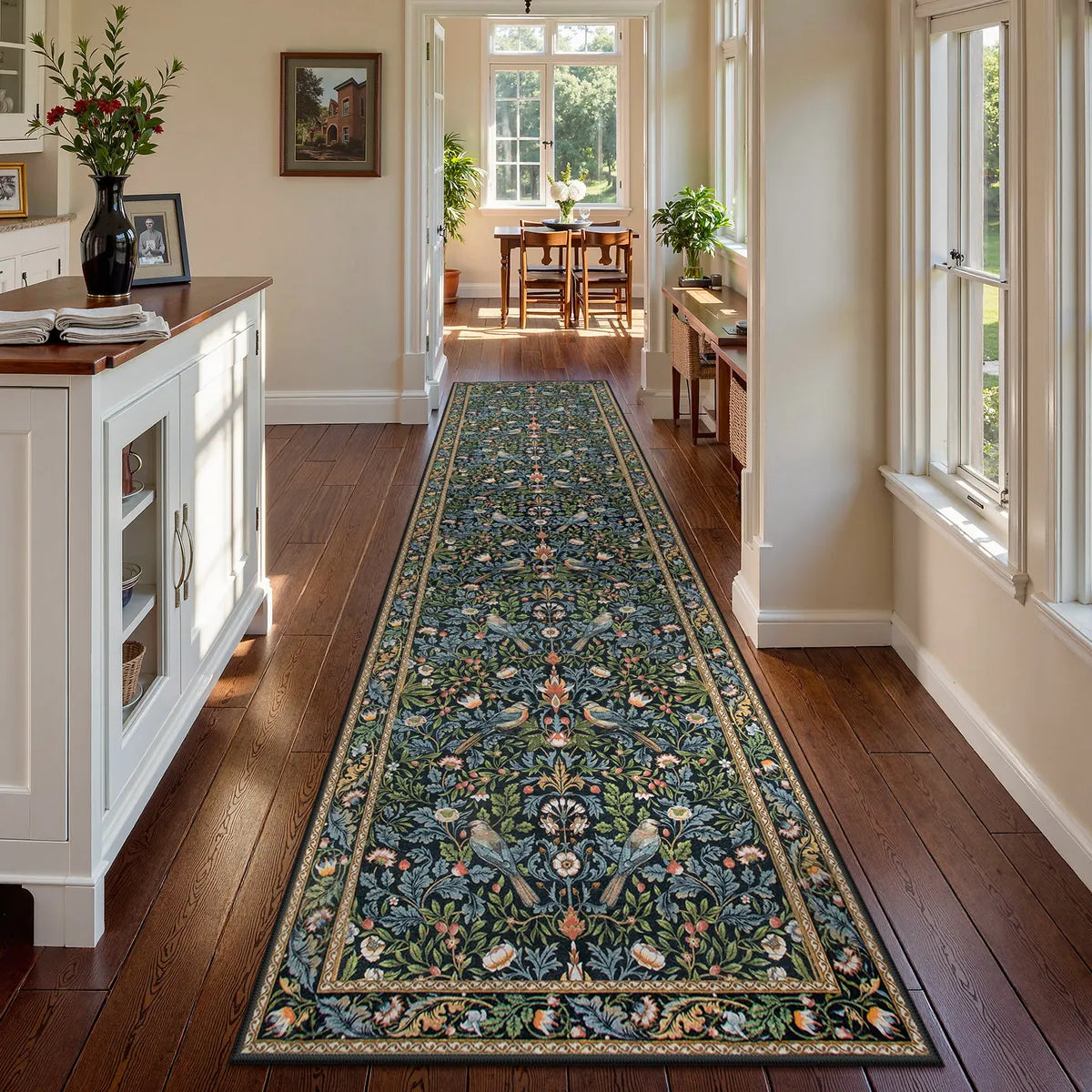 Marcel Washable Vintage Floral Bird Navy Blue Rug Area Rugs Lahome