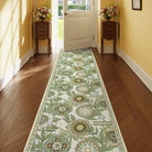 Amelie Washable Vintage Sunflower Floral Green/White Runner Rug Area Rugs Lahome 2'6" x 10'