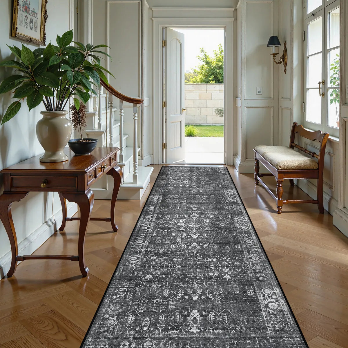 Margot Washable Vintage Distressed Black/Grey Rug Area Rugs Lahome