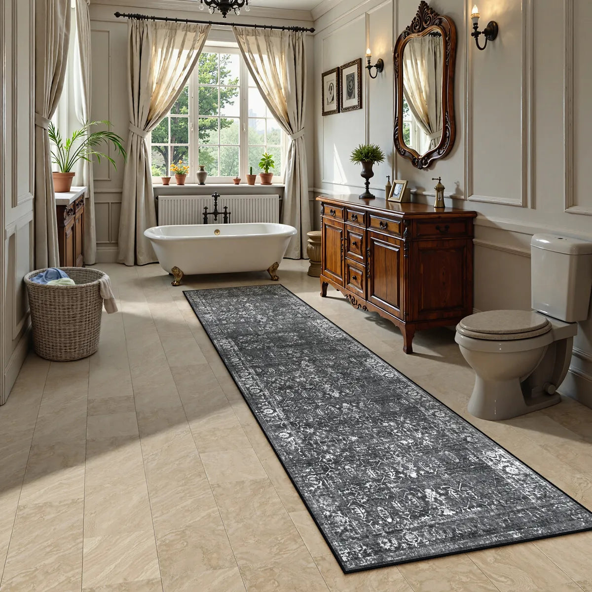 Margot Washable Vintage Distressed Black/Grey Rug Area Rugs Lahome