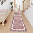 Estelle Washable Modern Abstract Bordered Scalloped Pink Rug Clearance Rugs Lahome 2'6" x 8'