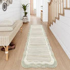 Estelle Washable Modern Abstract Bordered Scalloped Beige Rug Irregular Rugs Lahome
