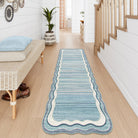 Estelle Washable Modern Abstract Bordered Scalloped Blue Rug Irregular Rugs Lahome