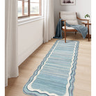 Estelle Washable Modern Abstract Bordered Scalloped Blue Rug Irregular Rugs Lahome 2'6" x 8'