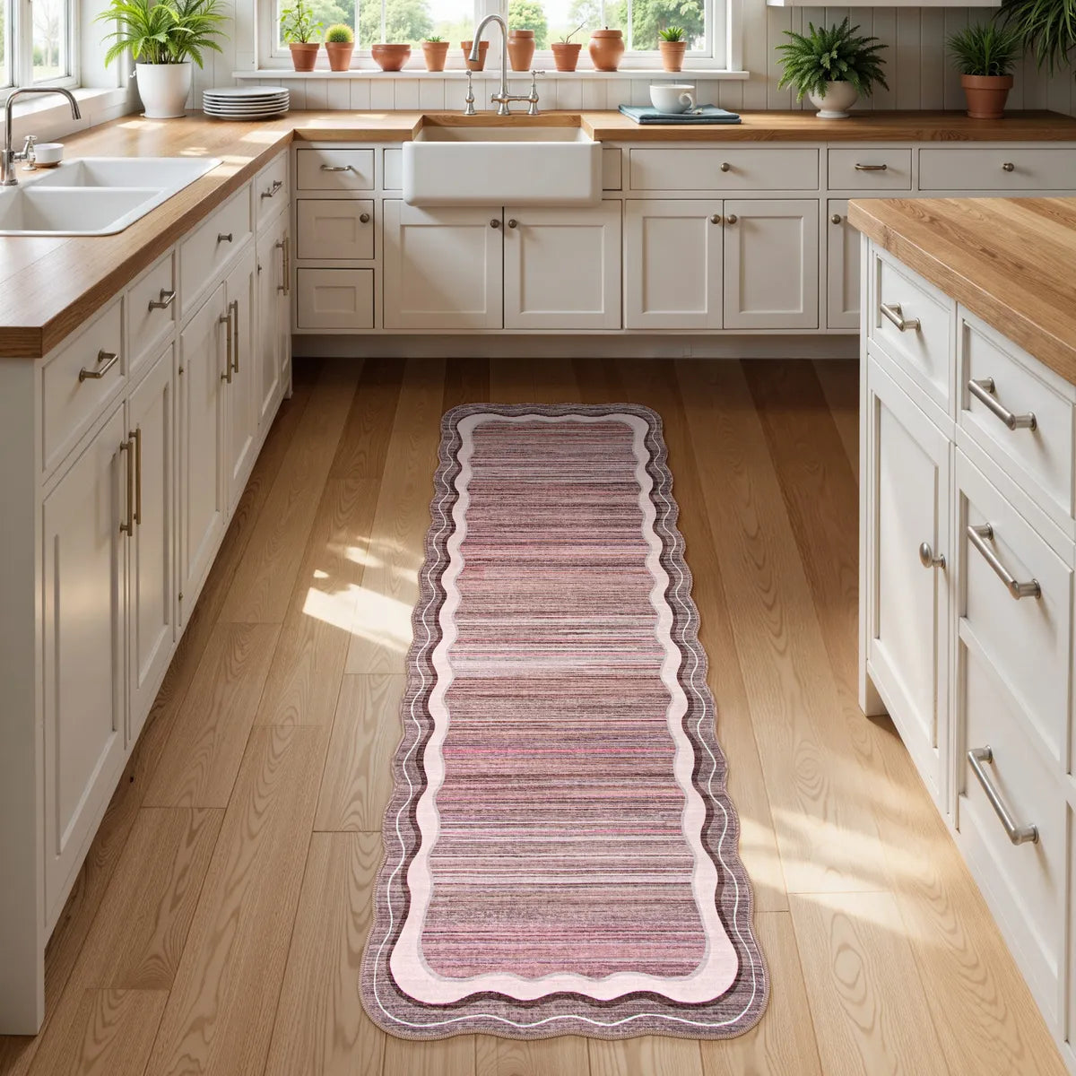 Estelle Washable Modern Abstract Bordered Scalloped Pink Rug Irregular Rugs Lahome