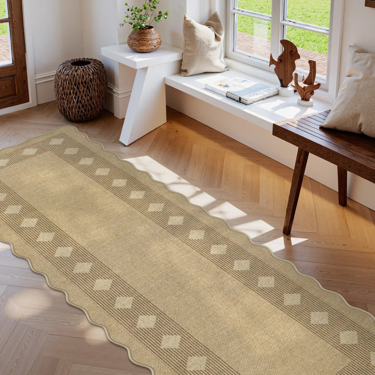Linoe Washable Diamond Wavy Oatmeal Easy Jute Rug Rugs Lahome 2.5' x 8'