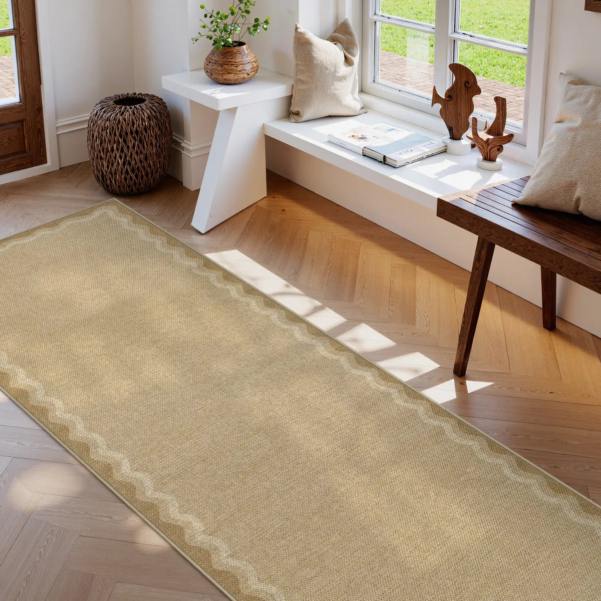Linoe Washable Gradient Wavy Oatmeal Easy Jute Rug Rugs Lahome