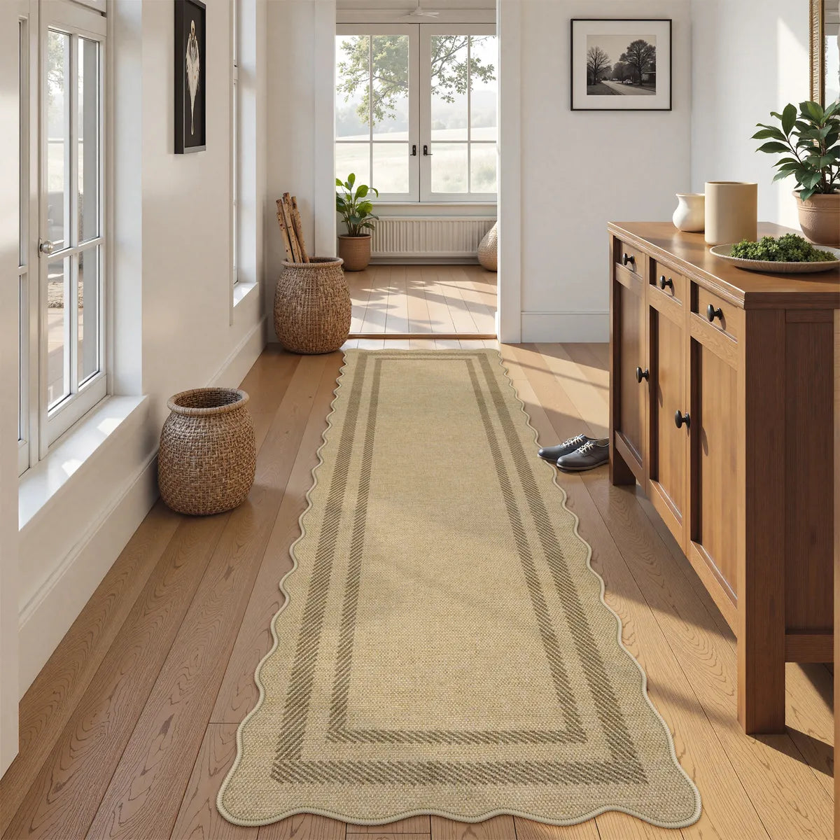 Linoe Washable Layered Wavy Oatmeal Easy Jute Rug Rugs Lahome 2.5' x 8'