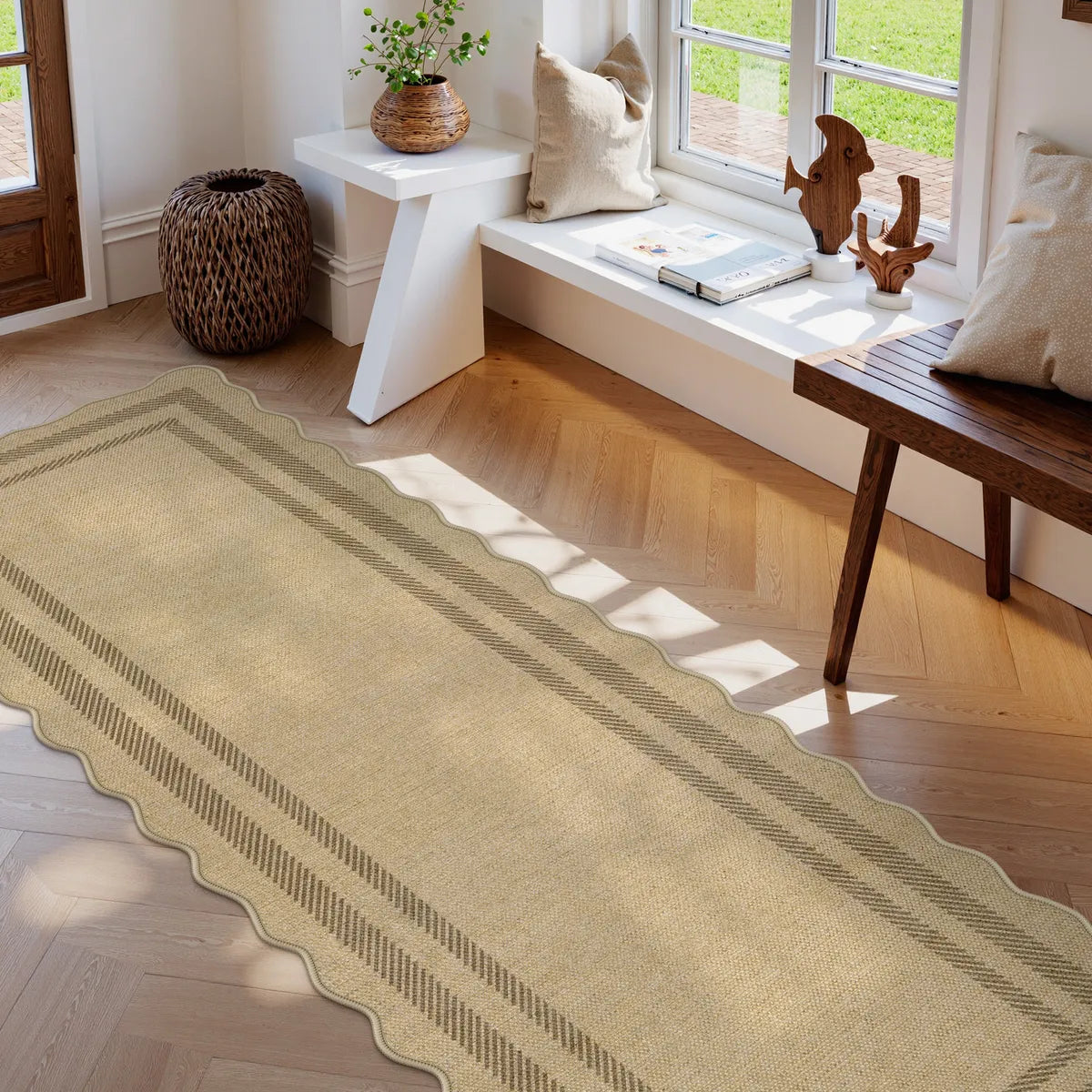Linoe Washable Layered Wavy Oatmeal Easy Jute Rug Rugs Lahome