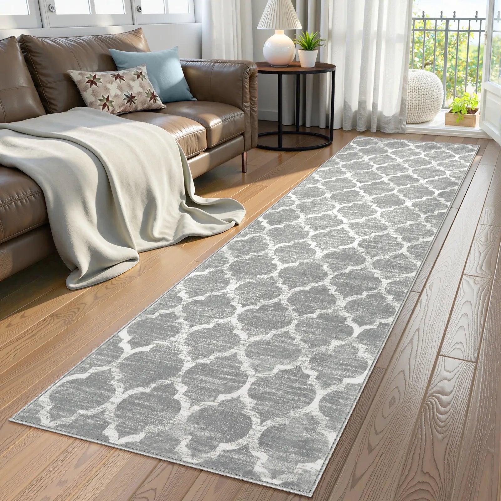 Meline Washable Classic Moroccan Trellis Light Grey Rug Area Rugs Lahome
