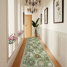 Amelie Washable Vintage Sunflower Floral Green/White Runner Rug Area Rugs Lahome