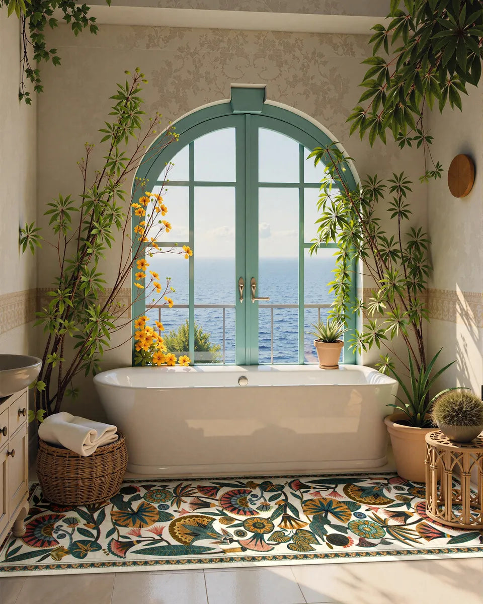 Zaya Washable Egyptian-Inspired Botanical Cream Rug Rugs Lahome