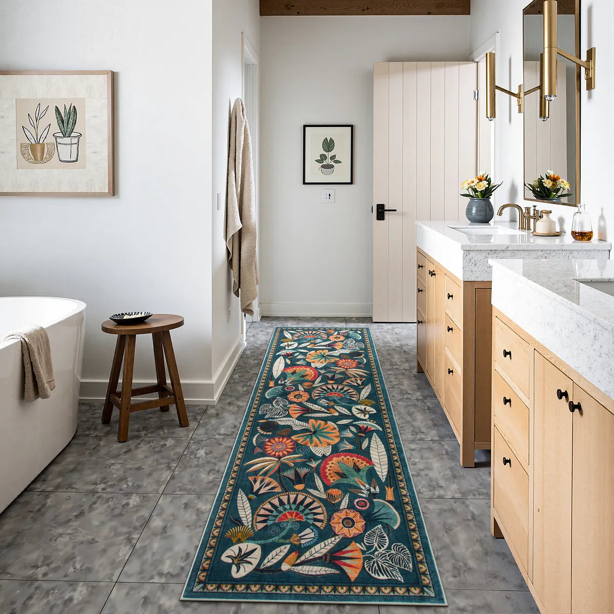 Zaya Washable Egyptian-Inspired Botanical Teal Blue Rug Rugs Lahome 2.6' x 8'