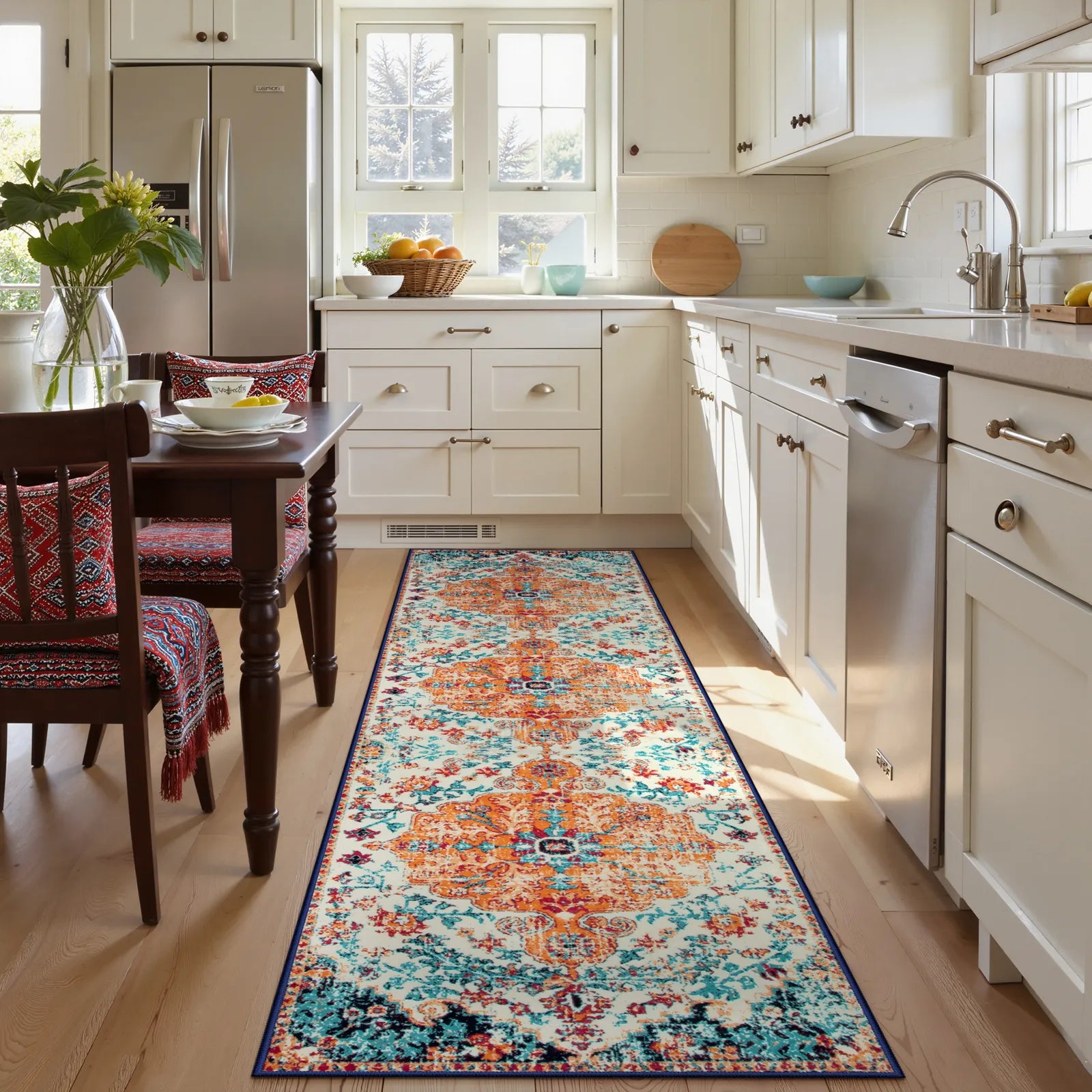 Reine Washable Bohemian Floral Medallion Orange Rug Clearance Rugs Lahome