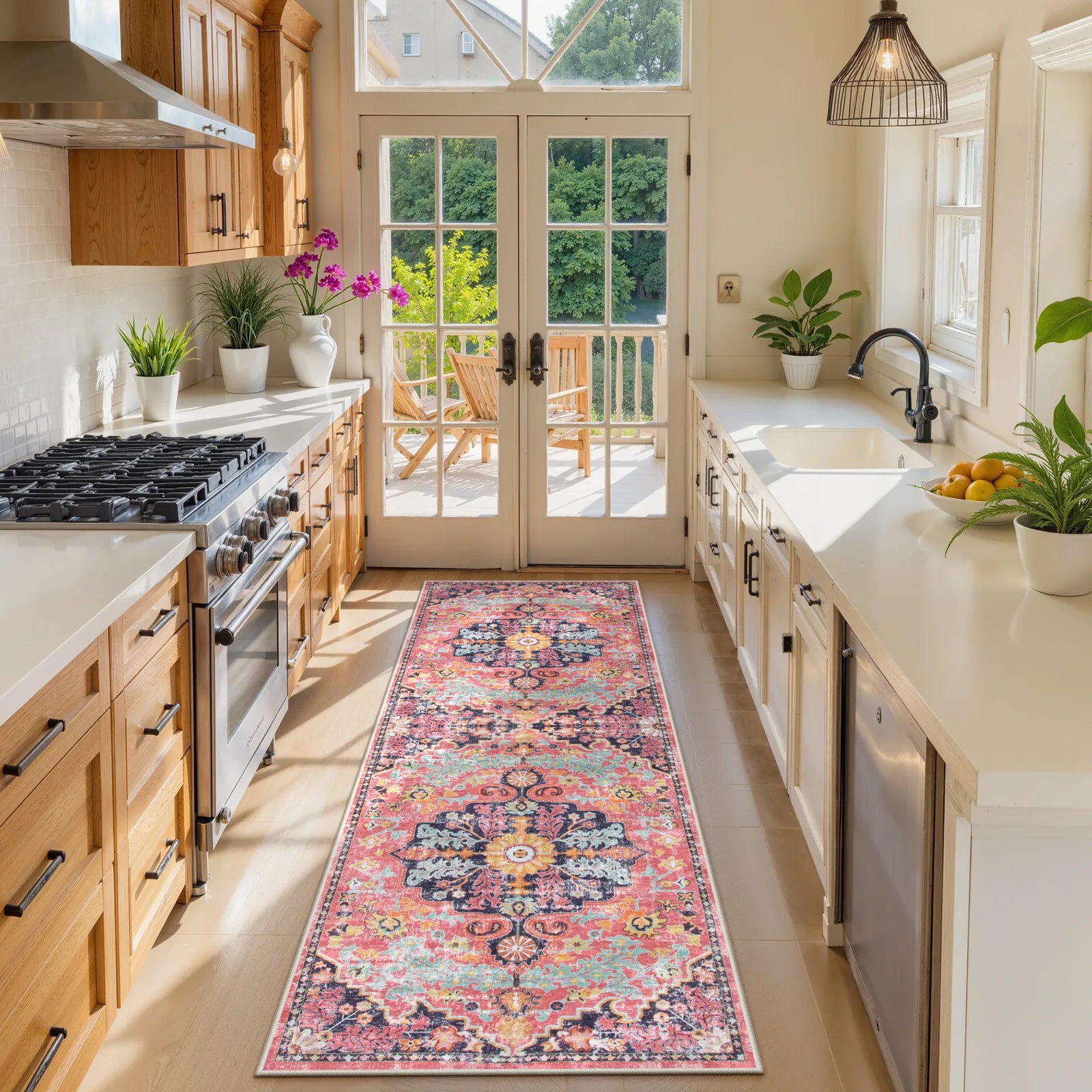 Reine Washable Bohemian Floral Medallion Red Rug Clearance Rugs Lahome 2'8" x 8'