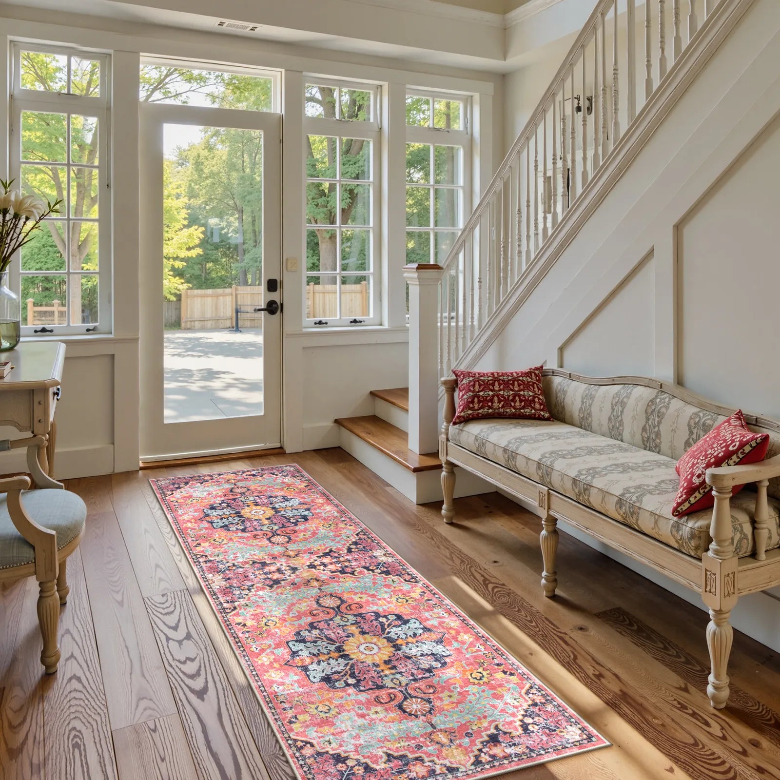 Reine Washable Bohemian Floral Medallion Red Rug Clearance Rugs Lahome