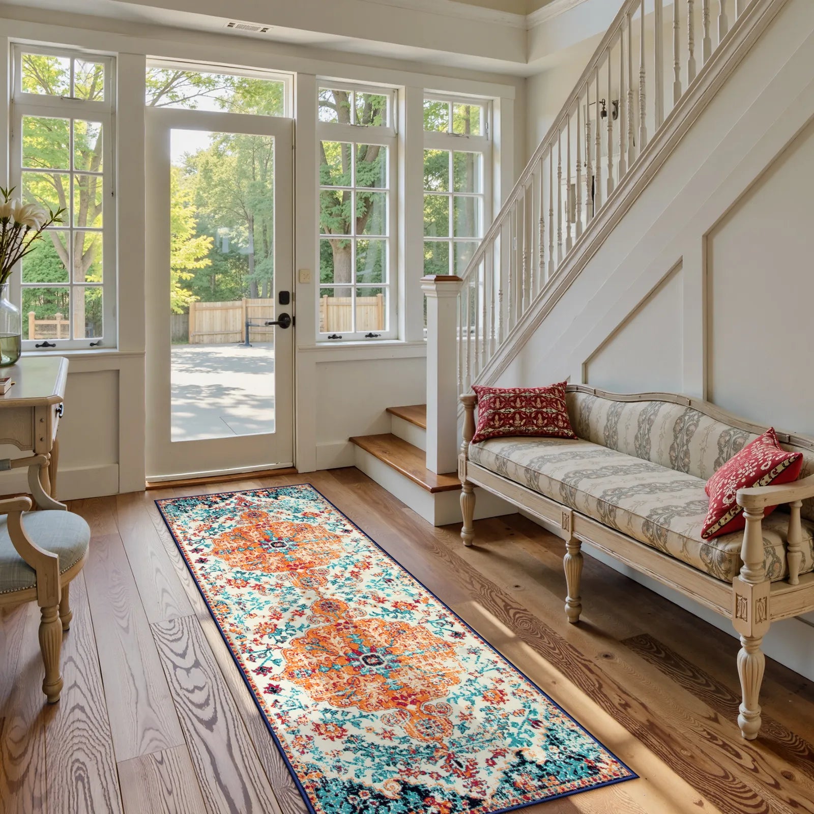 Reine Washable Bohemian Floral Medallion Orange Rug Clearance Rugs Lahome