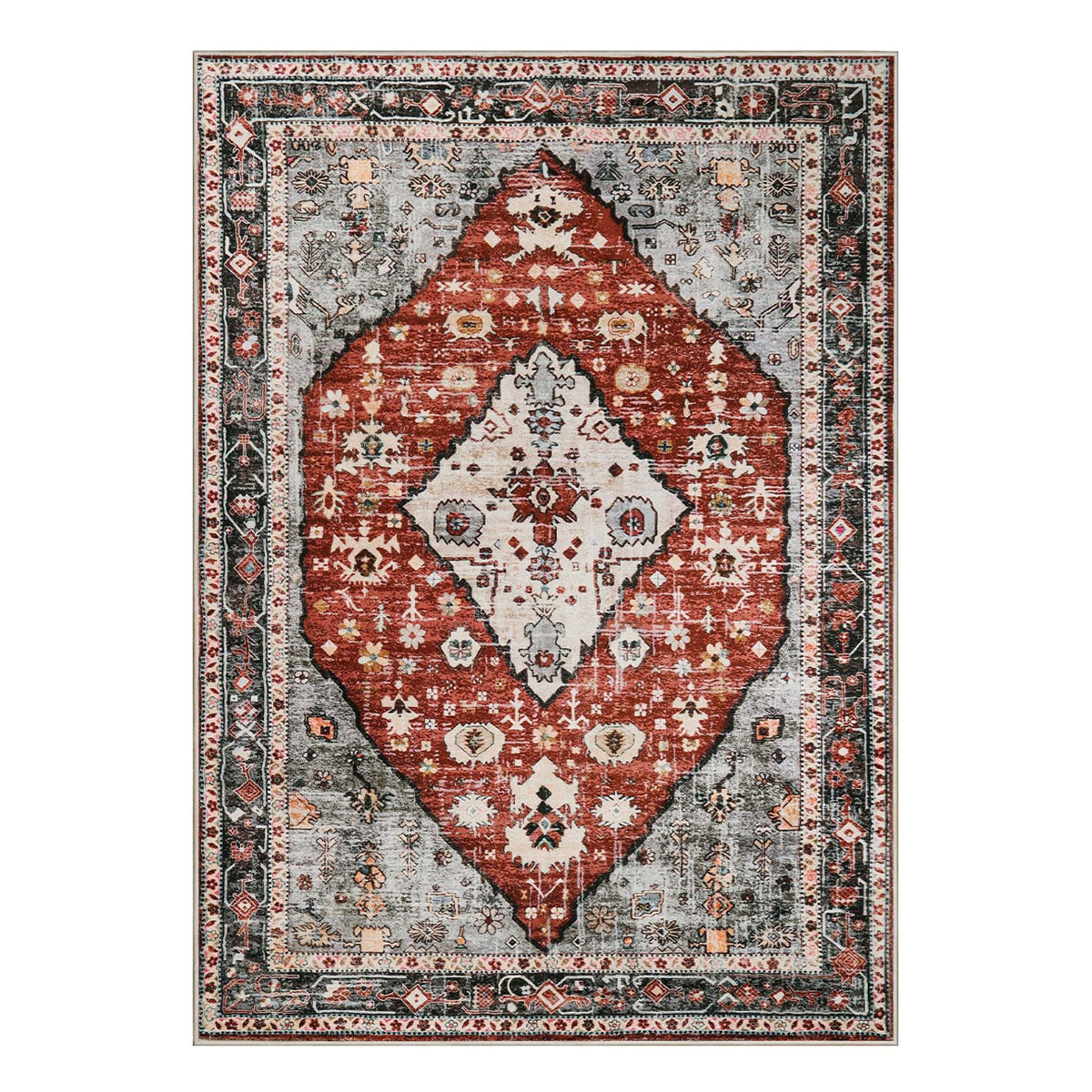 Felice Washable Boho Vintage Tribal Dark Orange Rug Clearance Rugs Lahome