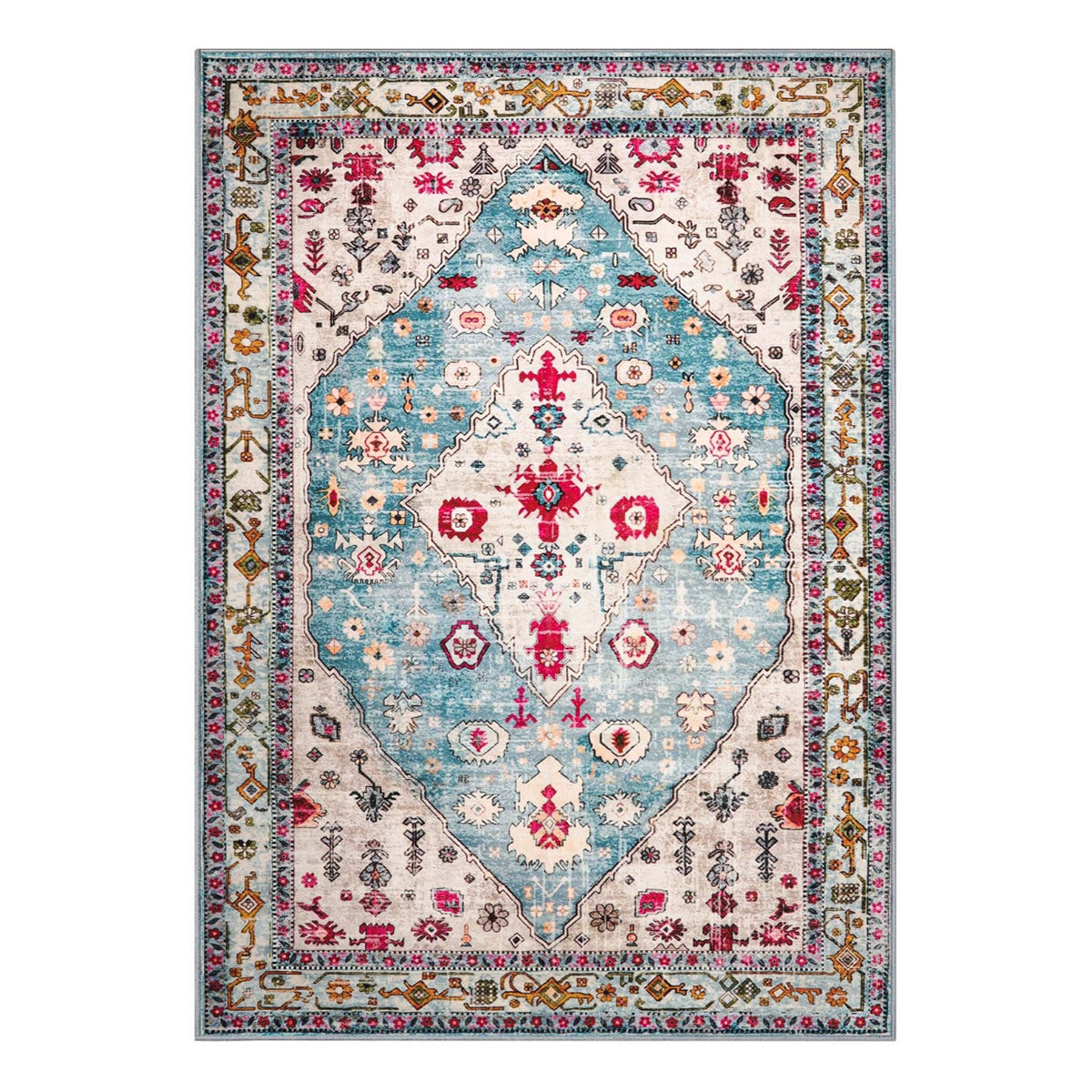 Felice Washable Boho Vintage Tribal Aqua Rug Clearance Rugs Lahome