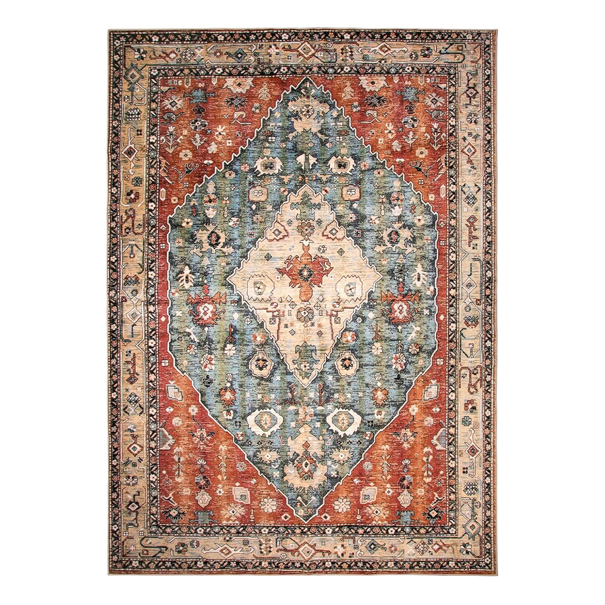 Felice Washable Boho Vintage Tribal Rust Red Rug Area Rugs Lahome