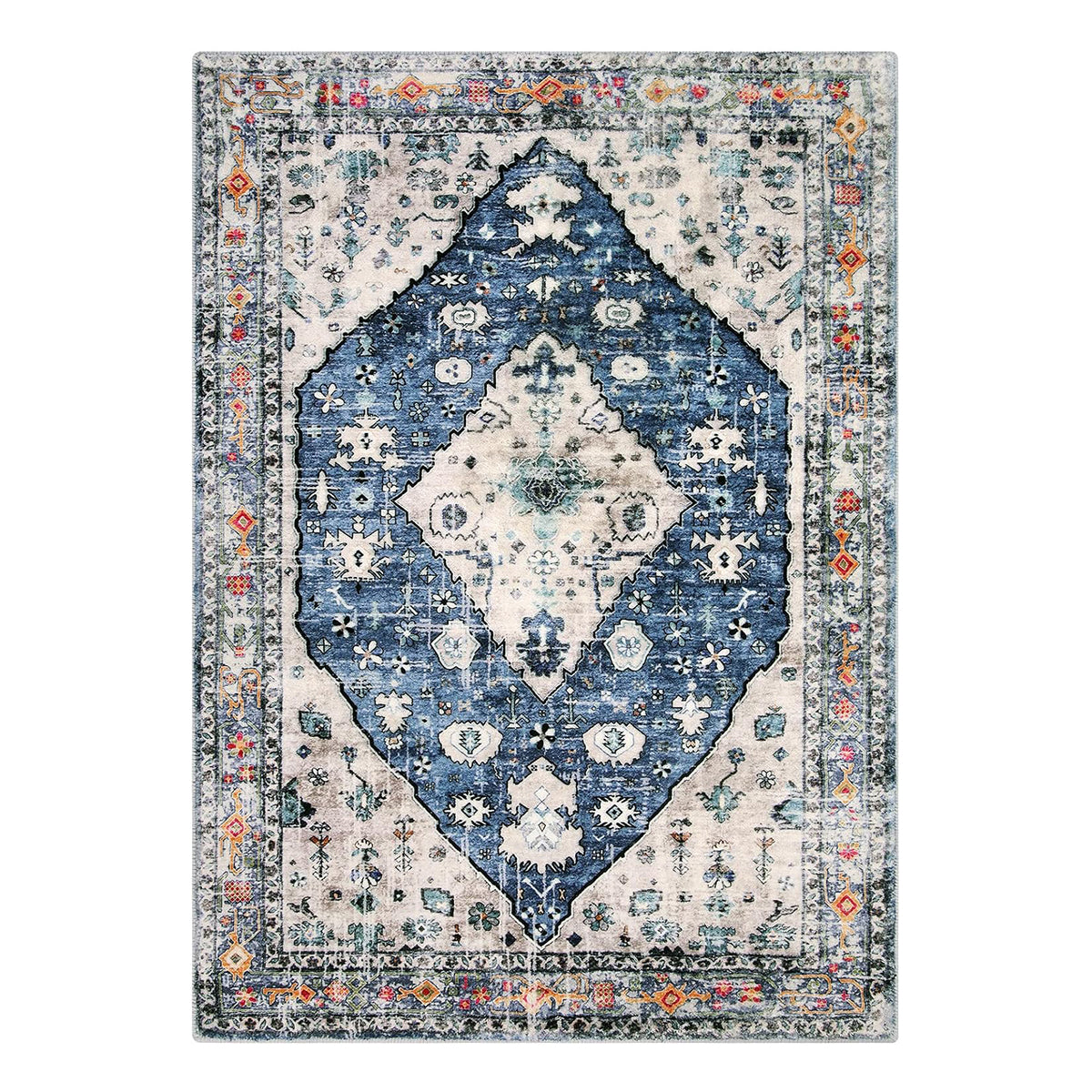 Felice Washable Boho Vintage Tribal Blue Rug Clearance Rugs Lahome