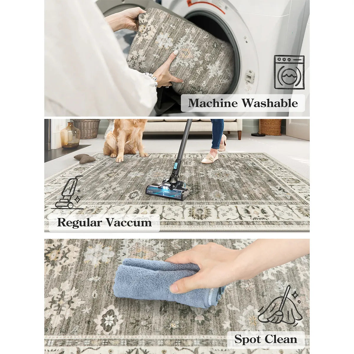 Clearance Baye Washable Distressed Vintage Boho Chic Brown Rug Clearance Rugs Lahome