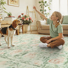 Liliane Washable Vintage Floral Green Rug Rugs Lahome