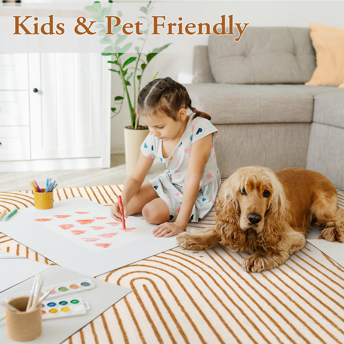 Darrell Washable Abstract Rainbow Stripe Orange/White Rug Area Rugs Lahome
