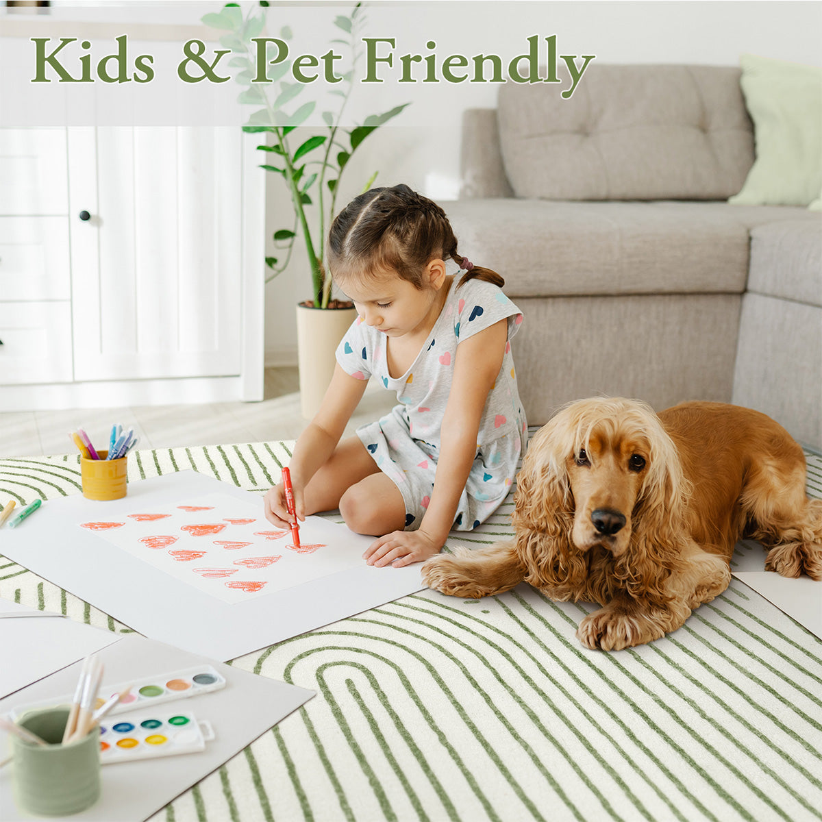 Darrell Washable Abstract Rainbow Stripe Green/White Rug Area Rugs Lahome