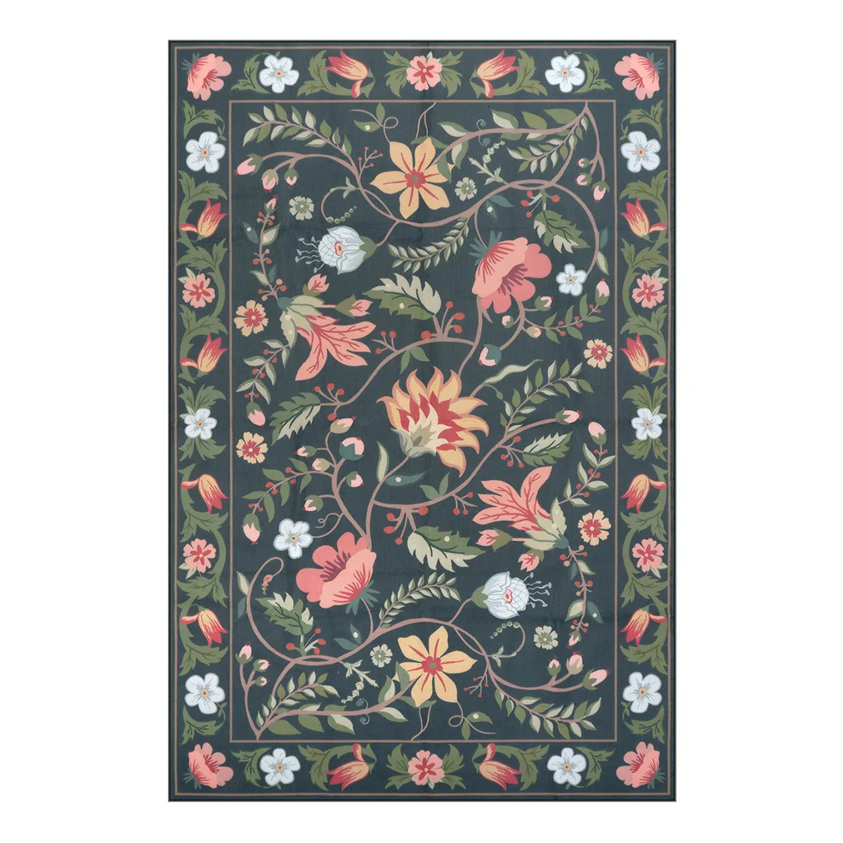 Fleurie Washable Boho Floral Charcoal Indoor/Outdoor Area Rug Area Rugs Lahome