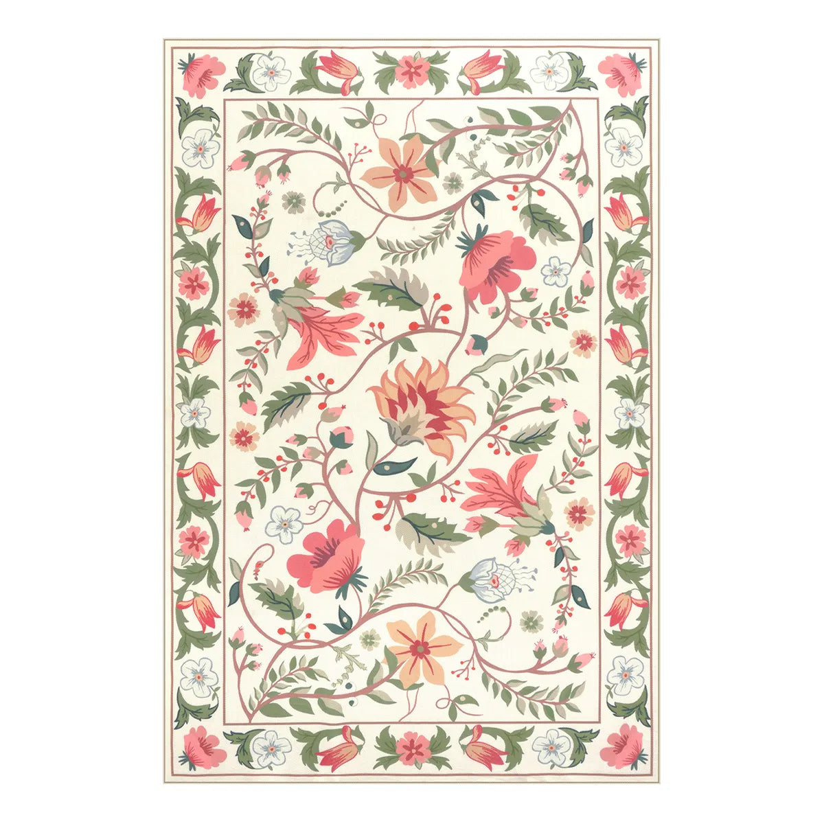 Fleurie Washable Boho Floral Cream Indoor/Outdoor Area Rug Area Rugs Lahome