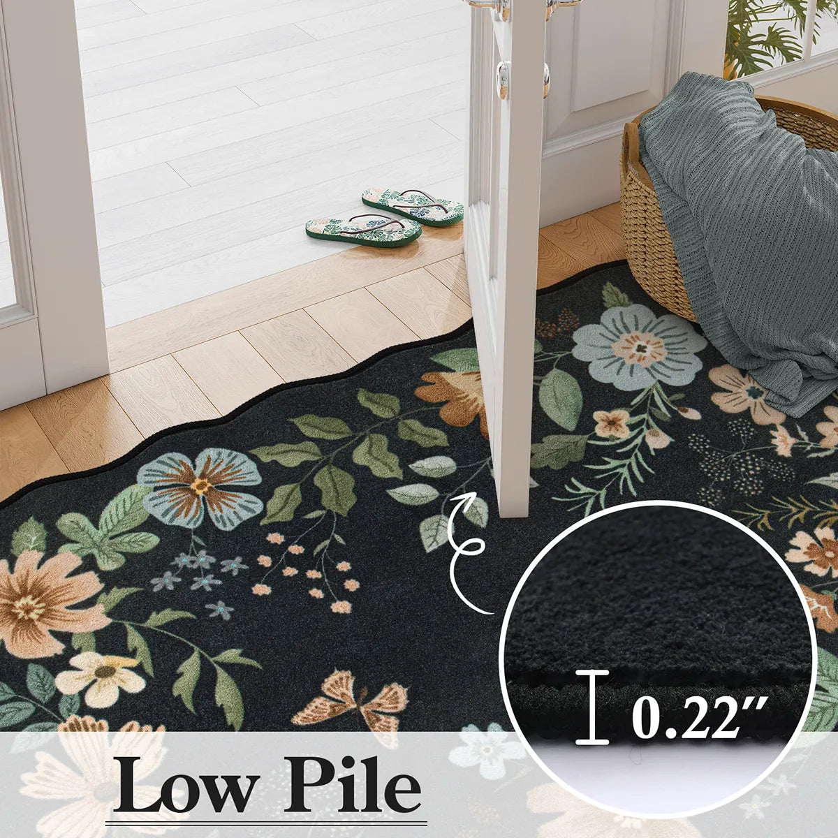Flore Washable Boho Modern Parisian Floral Black 4x6 Rug Clearance Rugs Lahome