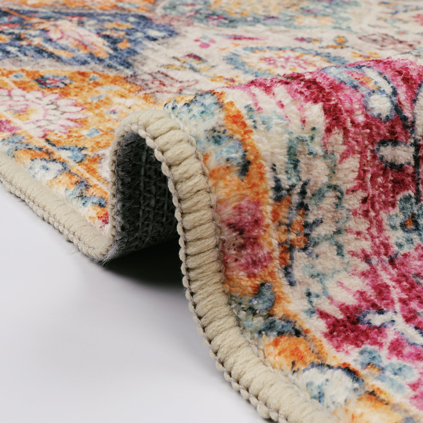 Elise Washable Ultra-thin Vintage Floral Moroccan Trellis Red & Orange Rug Area Rugs Lahome