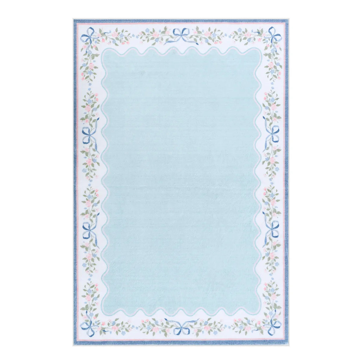 Maelis Washable Vintage Ribbon Blue Rug Rugs Lahome