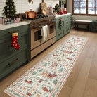 Olivier Christmas Washable Tree and Santa Beige Rug Area Rugs Lahome 2' x 10'