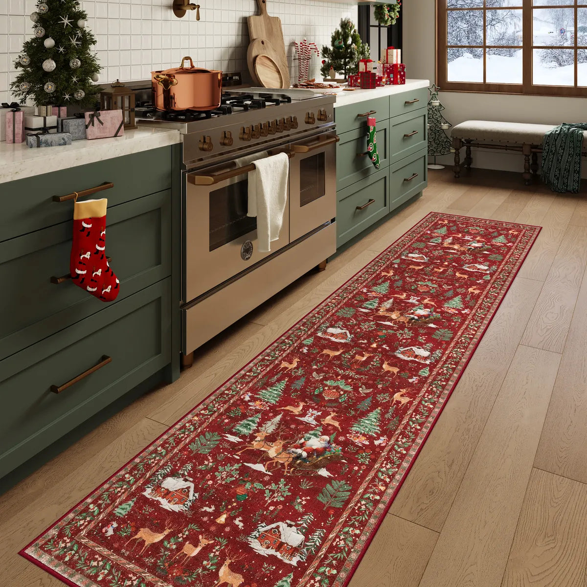 Olivier Christmas Washable Tree and Santa Red Rug Area Rugs Lahome 2' x 10'