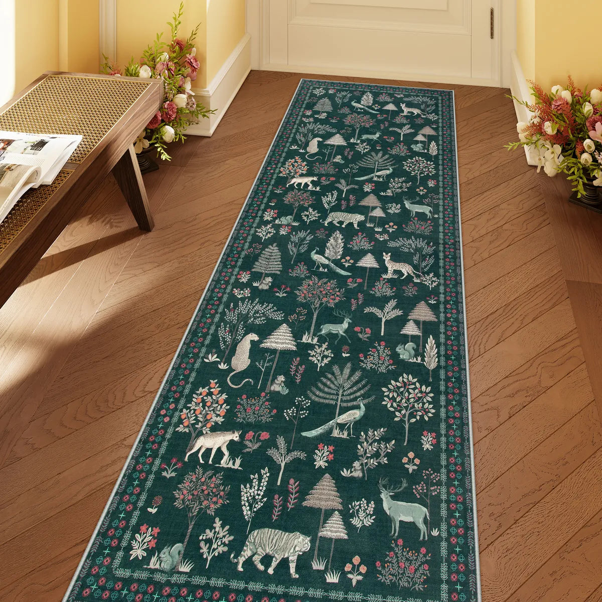 Cora Washable Modern Vibrant Jungle Animals Green Rug Clearance Rugs Lahome