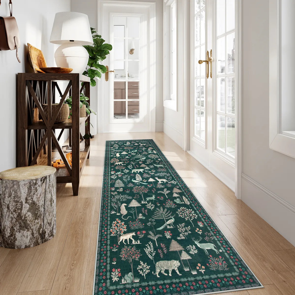 Cora Washable Modern Vibrant Jungle Animals Green Rug Clearance Rugs Lahome