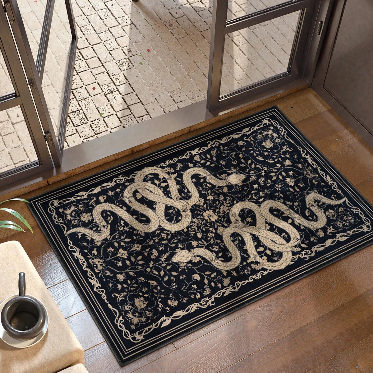 Serpente Washable Mystical Snake Black Rug Area Rugs Lahome 2' x 3'