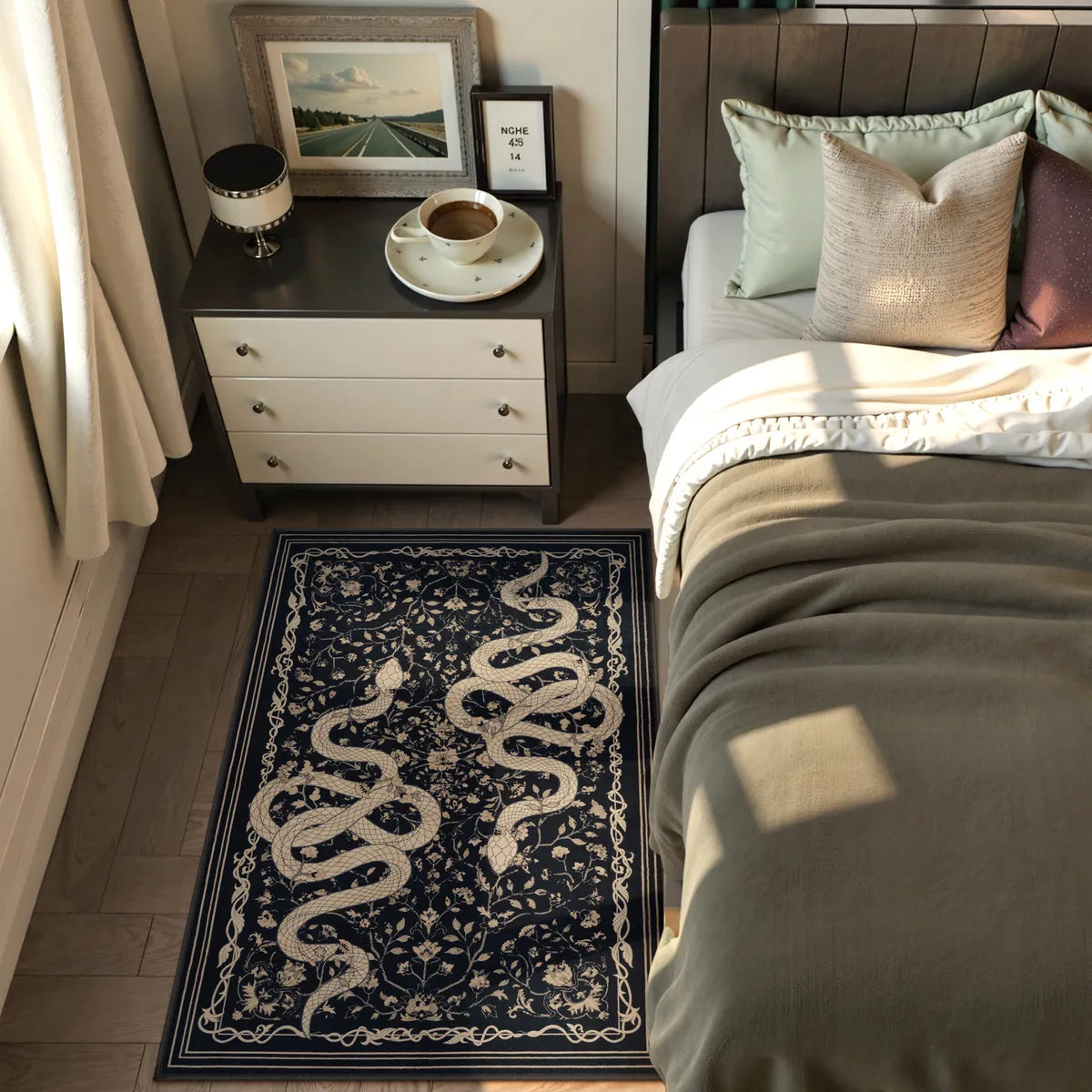 Serpente Washable Mystical Snake Black Rug Area Rugs Lahome