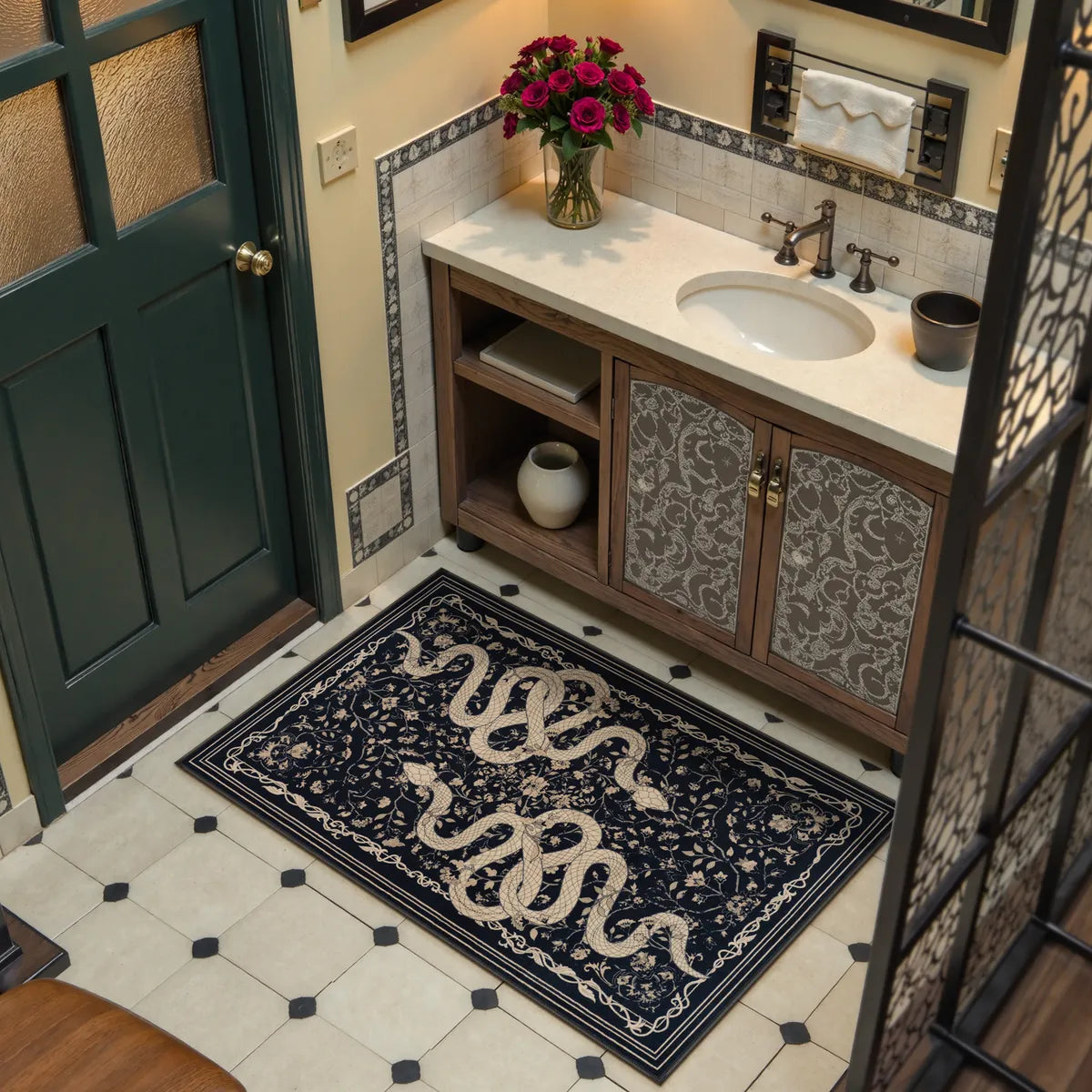 Serpente Washable Mystical Snake Black Rug Area Rugs Lahome