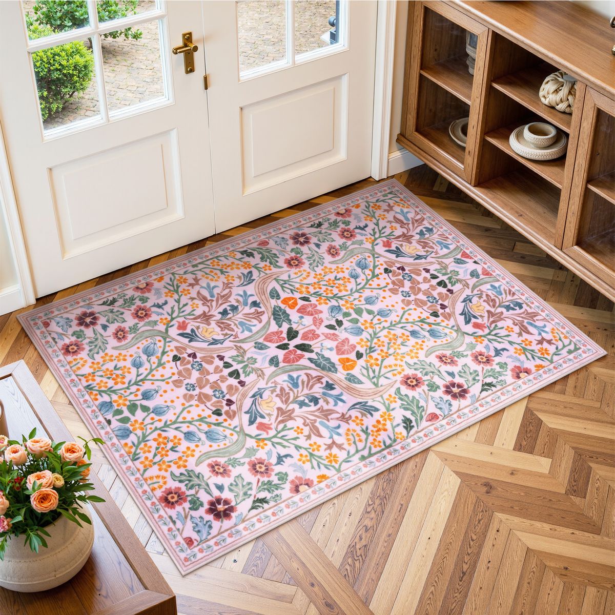Claude Washable Maximalism Vibrant Blossom Floral Pink Rug Clearance Rugs Lahome