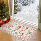 Olivier Christmas Washable Tree and Santa Beige Rug Area Rugs Lahome 2' x 3'
