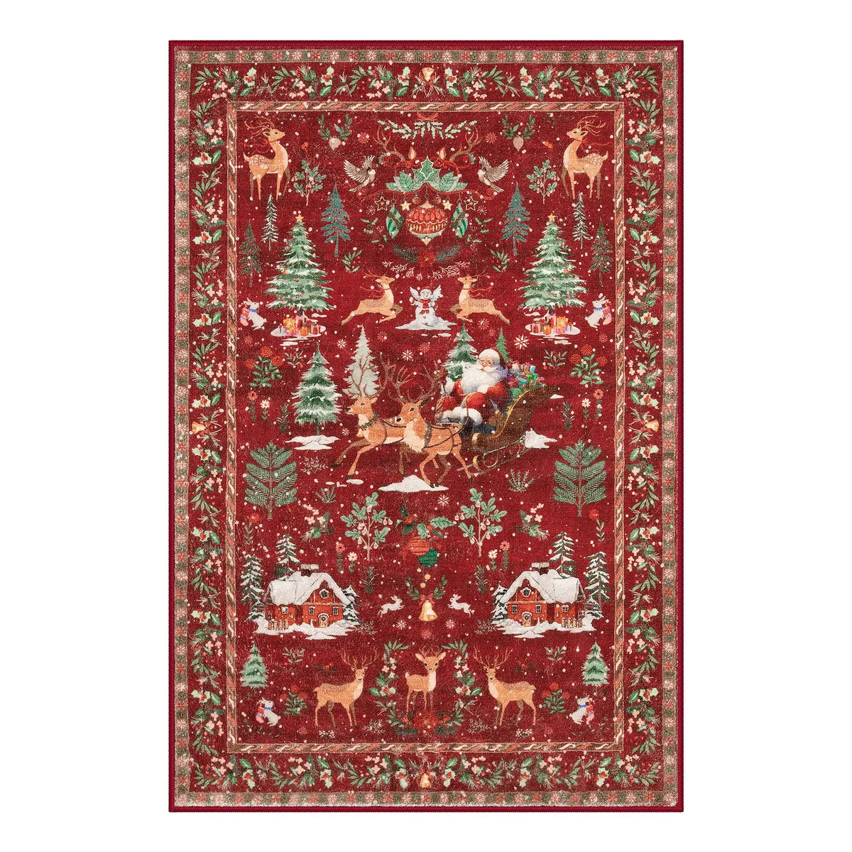 Olivier Christmas Washable Tree and Santa Red Rug Area Rugs Lahome