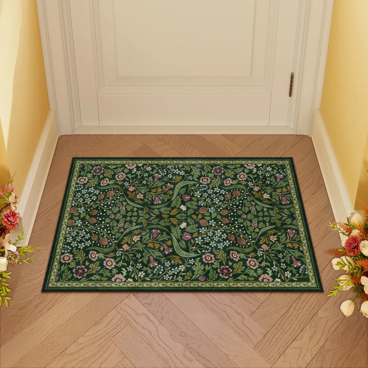Claude Washable Maximalism Vibrant Blossom Floral Dark Green Rug Area Rugs Lahome 2' x 3'
