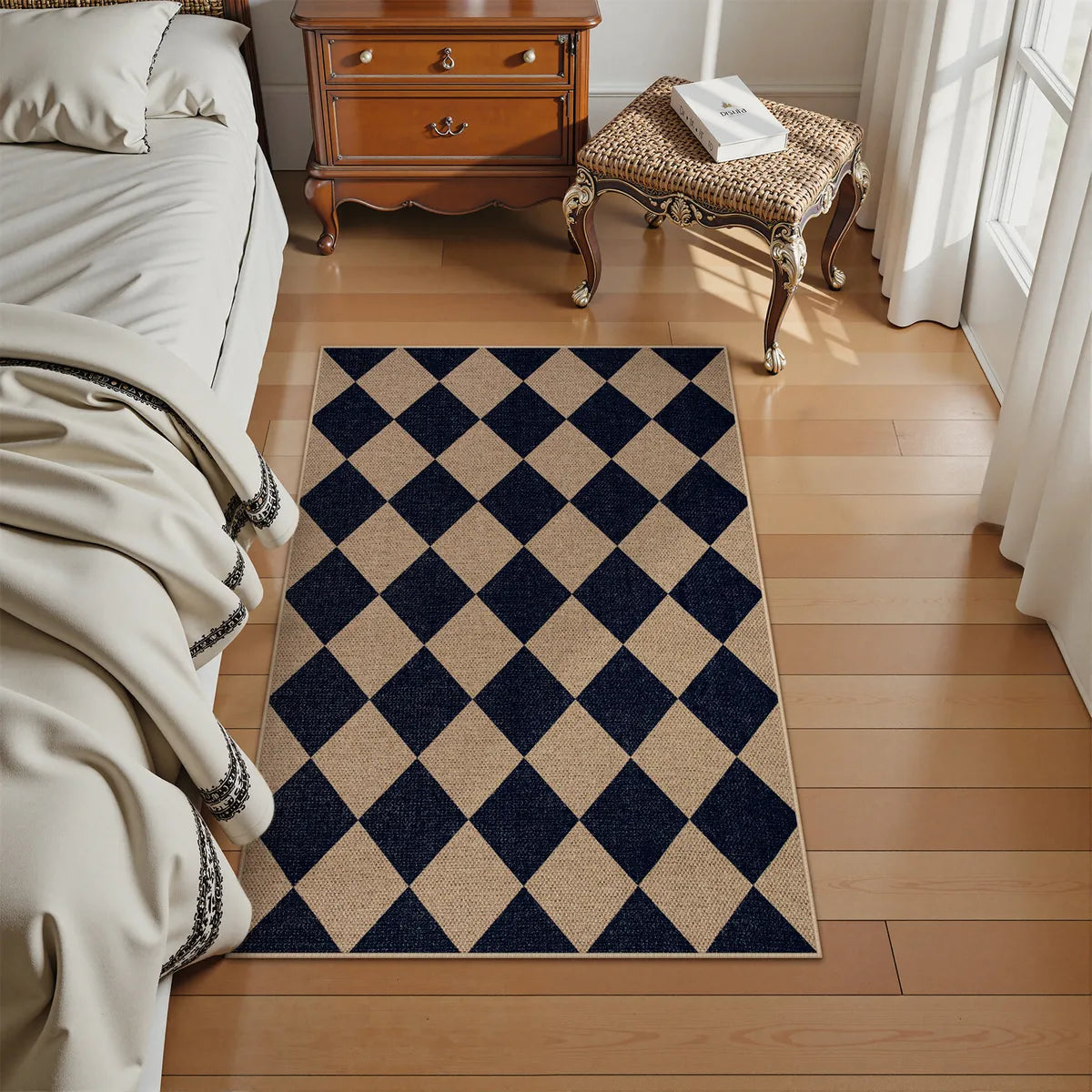 Coline Washable Geometric Checkered Easy Jute Dark Brown Indoor/Outdoor Rug Easy Jute Area Rug Lahome