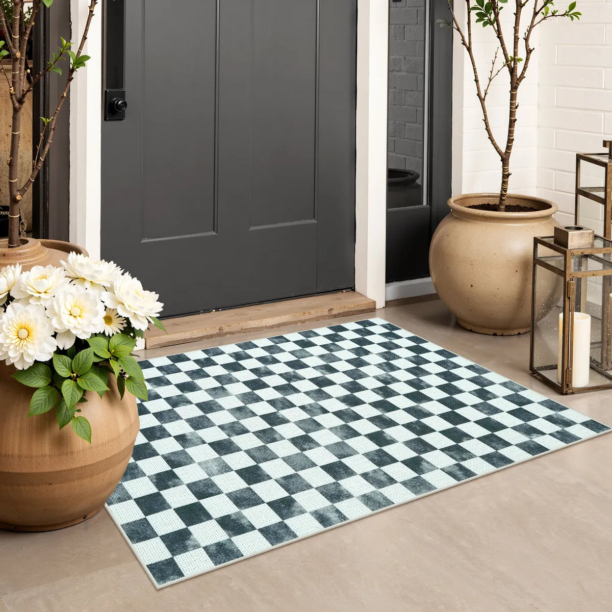 Eclat Washable Check Soft Easy Jute Black/White Indoor/Outdoor Rug Easy Jute Rug Lahome 2' x 3'