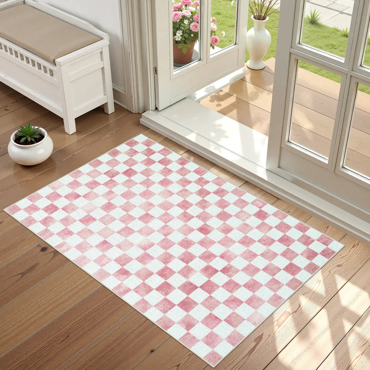 Eclat Washable Check Soft Easy Jute Rose/White Indoor/Outdoor Rug Easy Jute Rug Lahome 2' x 3'